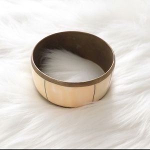 Vintage Brass Chunky Bangle Cuff Peach Shell
